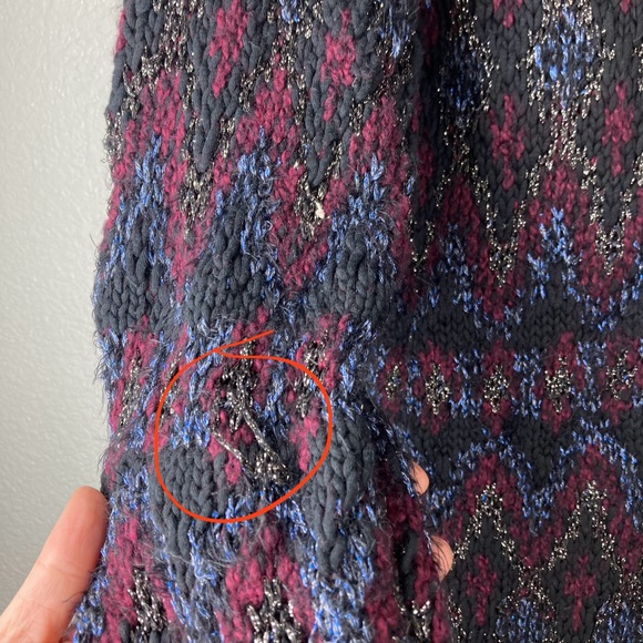 Lucky Brand Button Up Chunky Knit Cardigan Sweater M Fair Isle Black Metallic - Picture 12 of 16